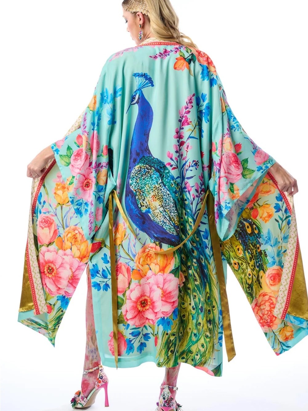 Aratta Blossom Fantasy Kimono in Aqua NWT